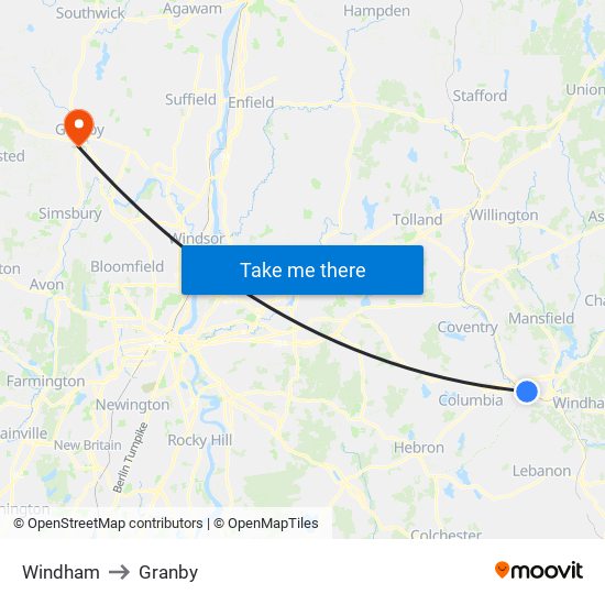 Windham to Granby map