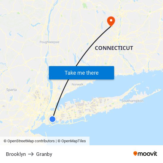 Brooklyn to Granby map