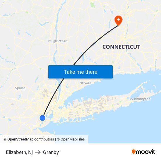 Elizabeth, Nj to Granby map