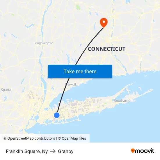 Franklin Square to Granby map