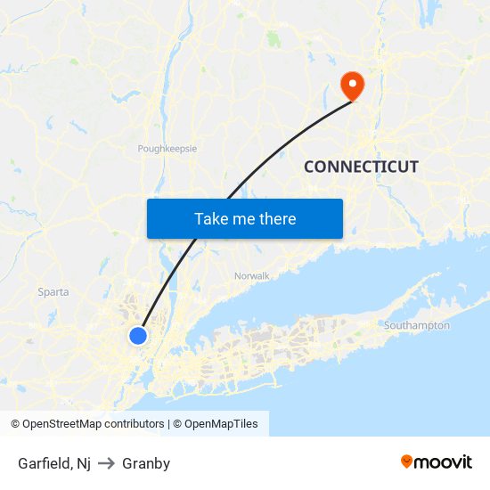 Garfield, Nj to Granby map