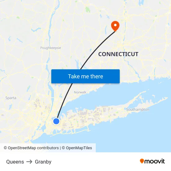 Queens to Granby map