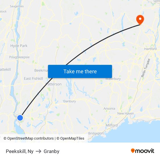 Peekskill, Ny to Granby map