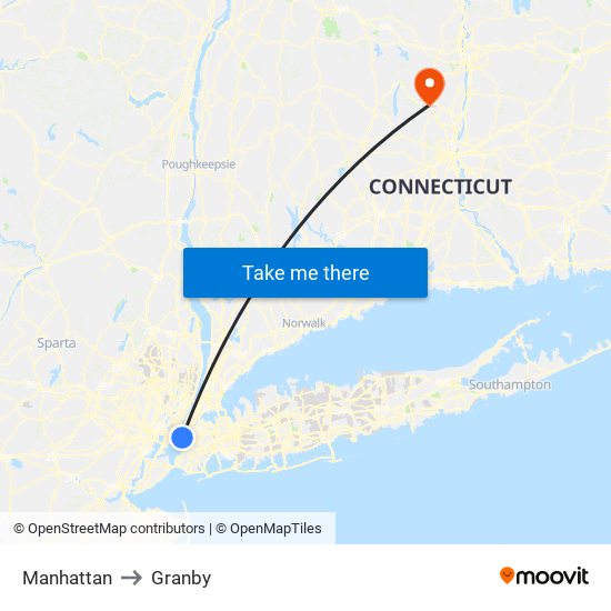 Manhattan to Granby map