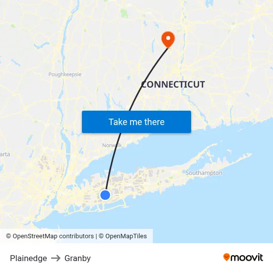 Plainedge to Granby map