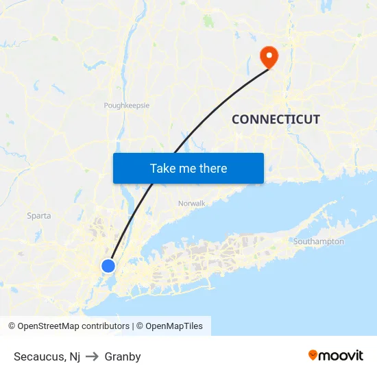 Secaucus to Granby map
