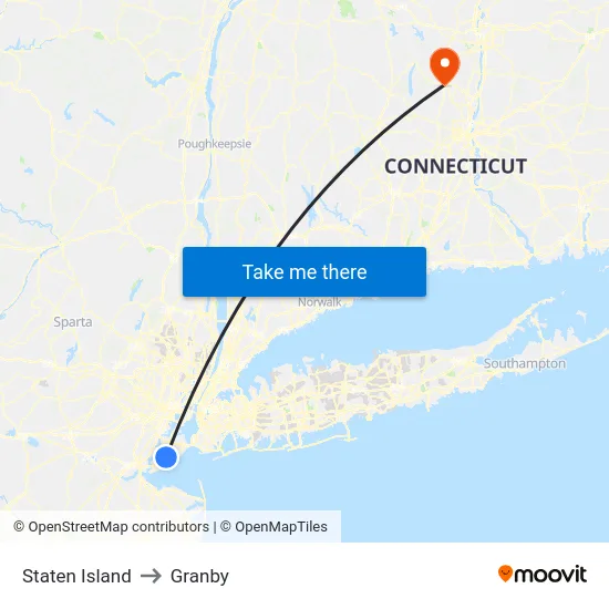 Staten Island to Granby map