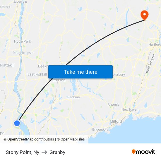 Stony Point, Ny to Granby map