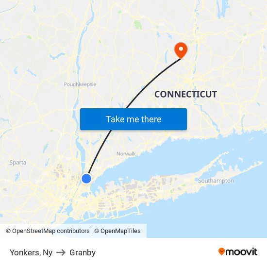 Yonkers, Ny to Granby map