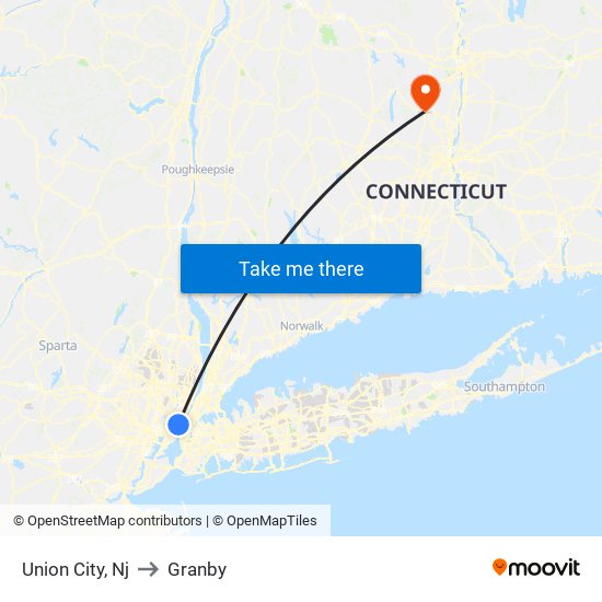 Union City, Nj to Granby map