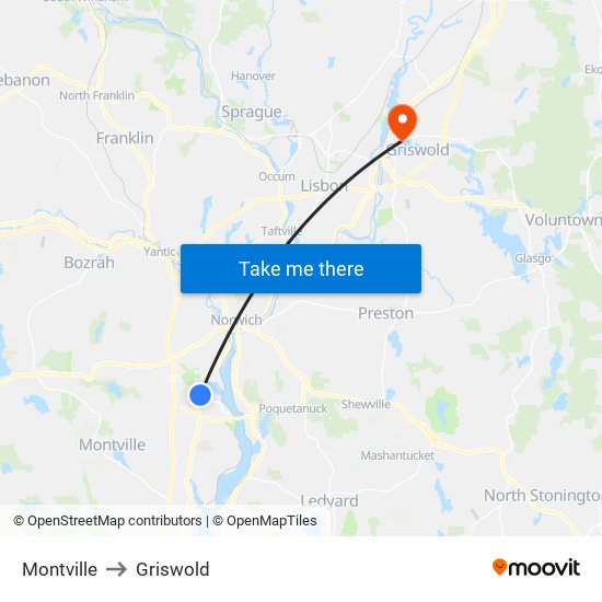 Montville to Griswold map