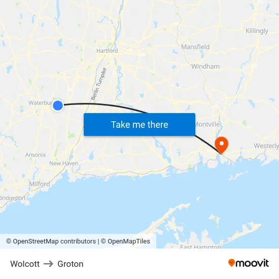 Wolcott to Groton map