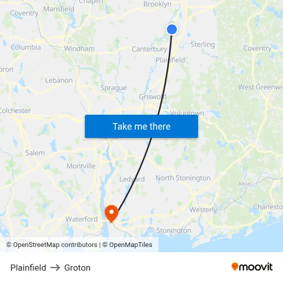 Plainfield to Groton map