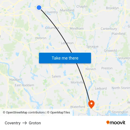 Coventry to Groton map