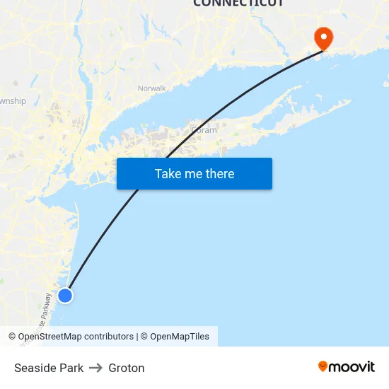 Seaside Park to Groton map