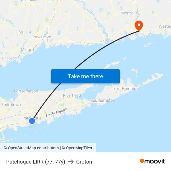 Patchogue LIRR (77, 77y) to Groton map