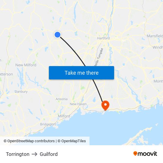 Torrington to Guilford map