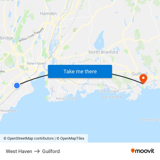West Haven to Guilford map