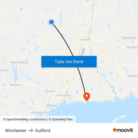 Winchester to Guilford map