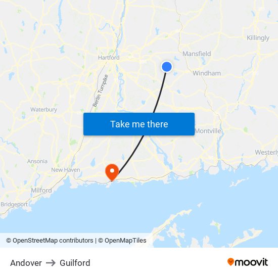 Andover to Guilford map