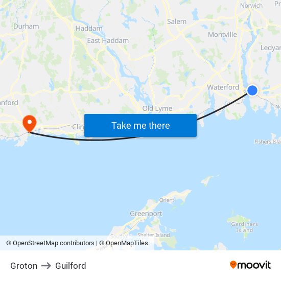 Groton to Guilford map
