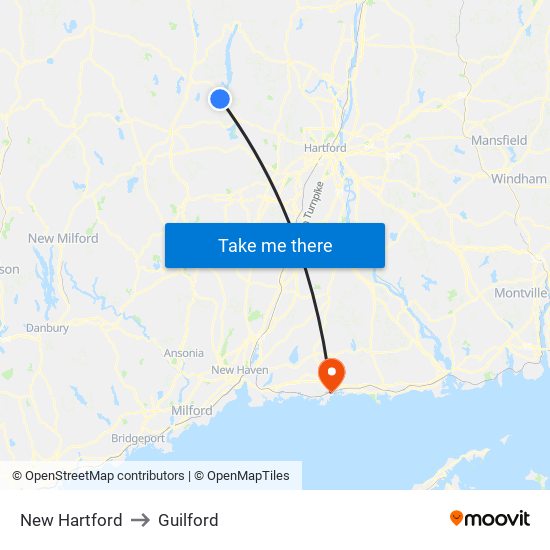 New Hartford to Guilford map