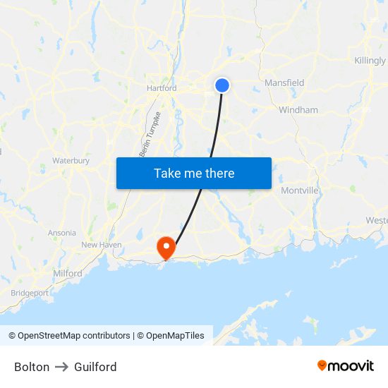 Bolton to Guilford map