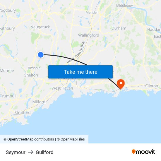 Seymour to Guilford map