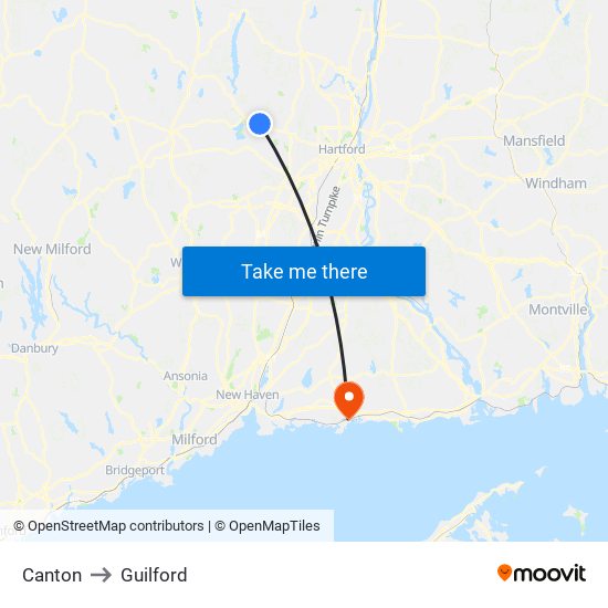 Canton to Guilford map