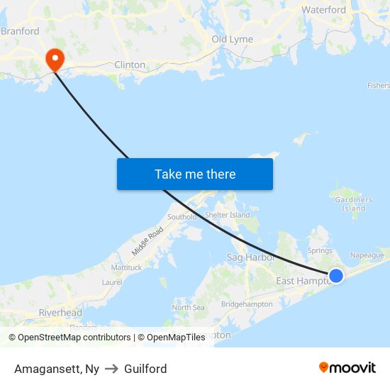 Amagansett, Ny to Guilford map