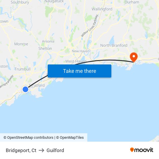 Bridgeport, Ct to Guilford map