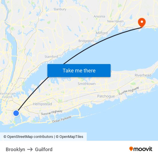 Brooklyn to Guilford map