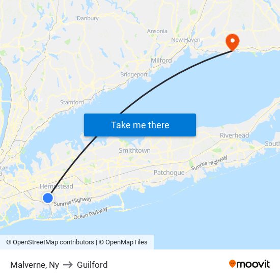 Malverne, Ny to Guilford map