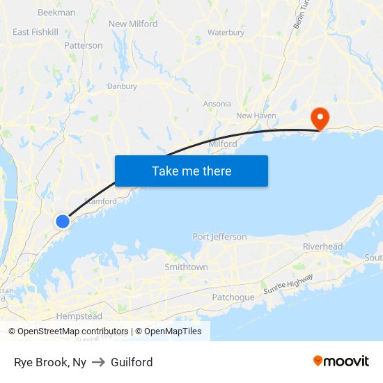 Rye Brook, Ny to Guilford map