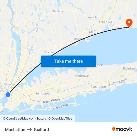 Manhattan to Guilford map