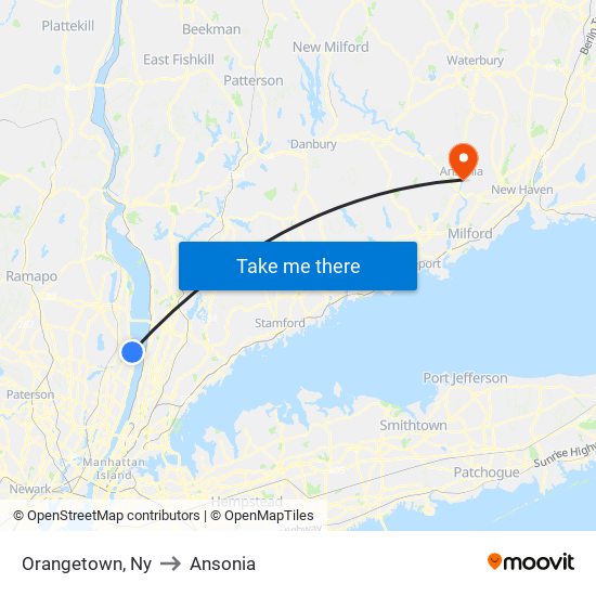 Orangetown, Ny to Ansonia map