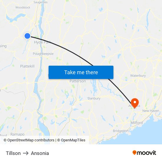 Tillson to Ansonia map