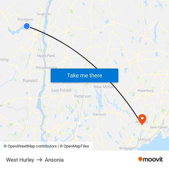 West Hurley to Ansonia map