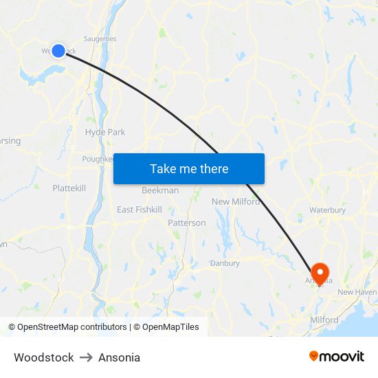 Woodstock to Ansonia map