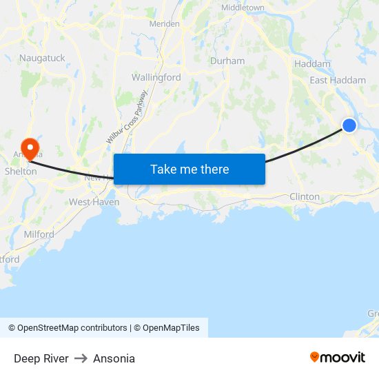 Deep River to Ansonia map