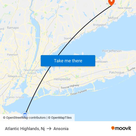 Atlantic Highlands, Nj to Ansonia map