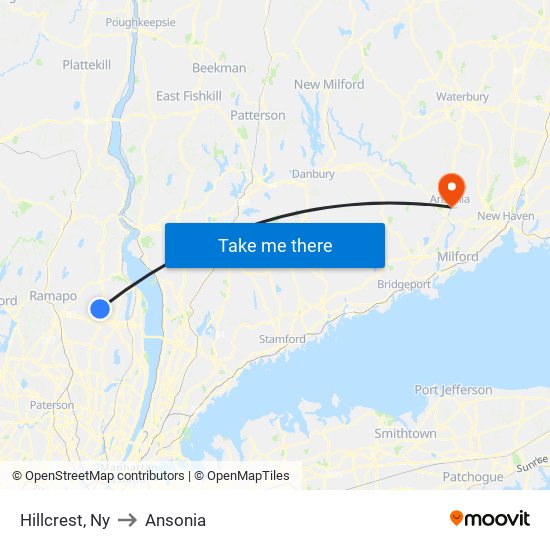 Hillcrest, Ny to Ansonia map