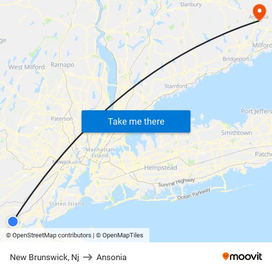 New Brunswick, Nj to Ansonia map