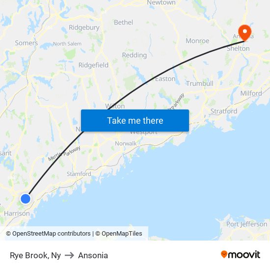 Rye Brook, Ny to Ansonia map