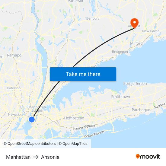 Manhattan to Ansonia map