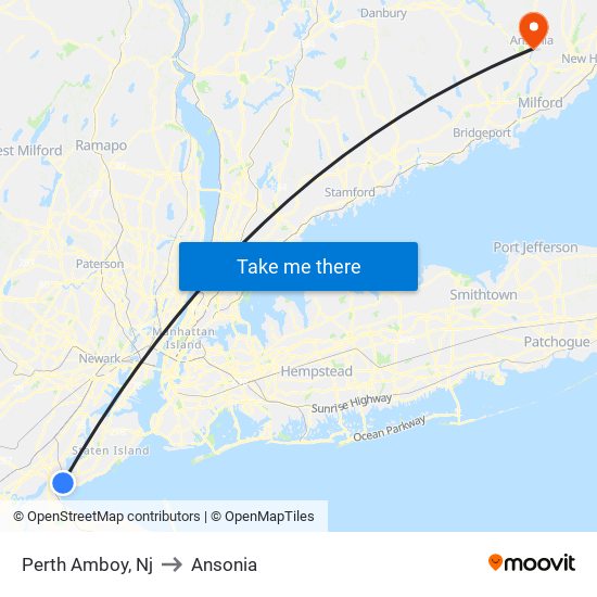 Perth Amboy, Nj to Ansonia map