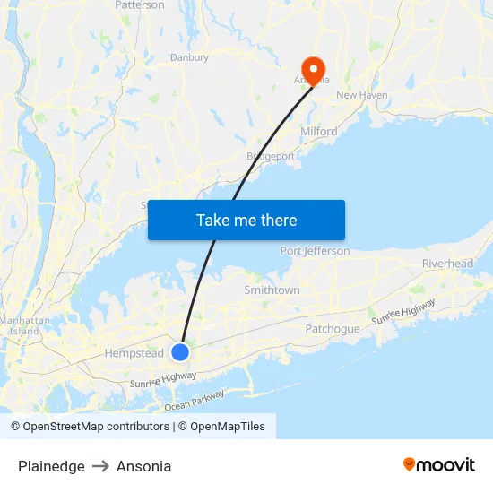 Plainedge to Ansonia map
