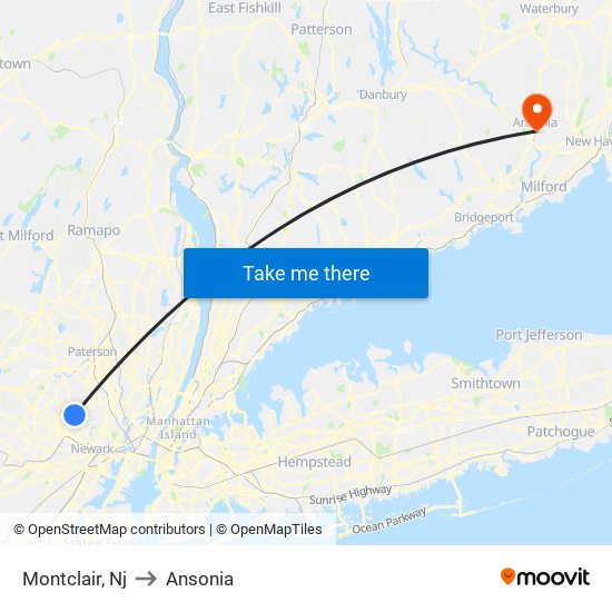 Montclair, Nj to Ansonia map