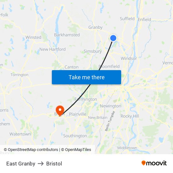 East Granby to Bristol map