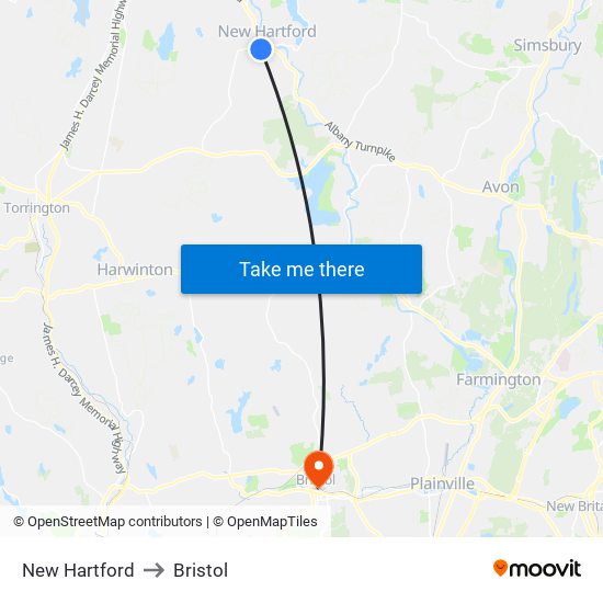 New Hartford to Bristol map